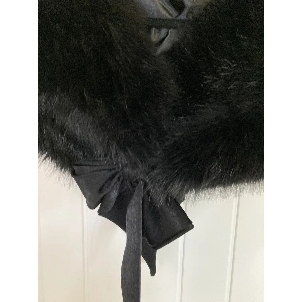 Black Faux Fur Stole Wrap with Front Bow Formal Evening Shrug One Size